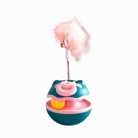 Penmahua Cat Toy Tumbler With Feather Teaser Self Play Interactive For Indoor Entertainment Boredom Relief Blue Plastic Material For Kittens Adult Cats Blue