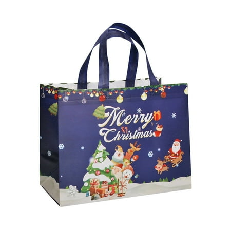 Penmahua Christmas Tote Bags With Handles Reusable Non-Woven Grocery Bags For Holiday Party Gift Bags Shopping Bags Large Capacity 32X25X17Cm Festive Design A A