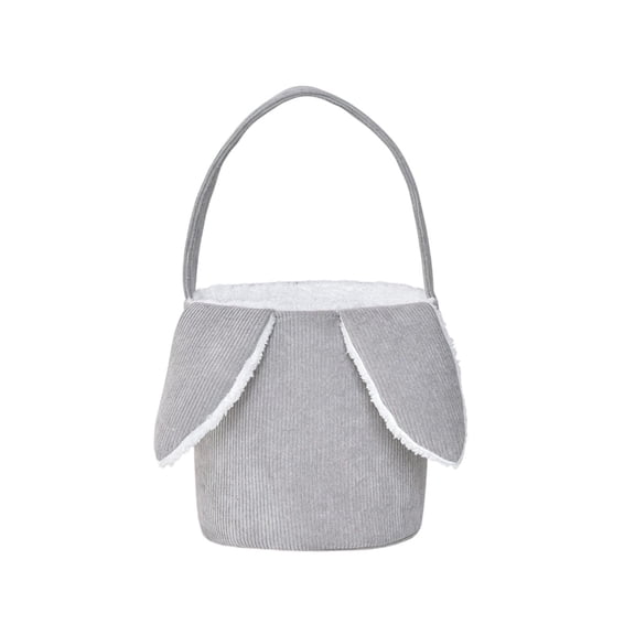 Penmahua Easter Rabbit Ears Storage Basket Grey Corduroy Soft Plush Handheld Tote For Kids Egg Hunt Candy 9.06X8.86 Inch