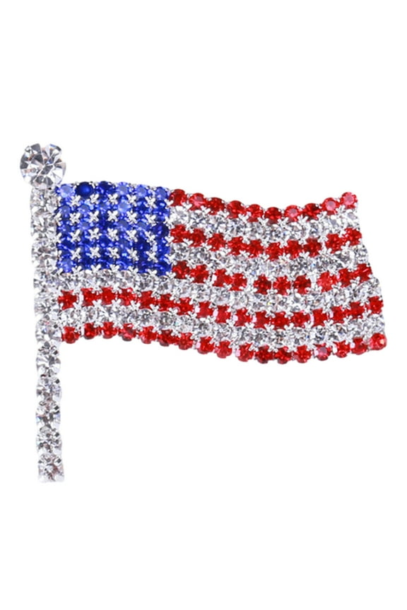 Enamel Crystal Usa Flag Corsage Brooch Pin For Clothing Scarf Bag Hat Decoration Alloy Material Silver Color Size B