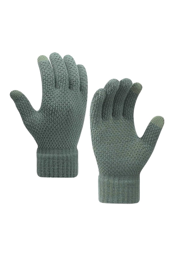 Green Fingerless Knitted Gloves For Men And Women Color Blocked Design Outdoor Casual Thickened Wool Warm Acrylic Material Free Size 8.66 Inches Length