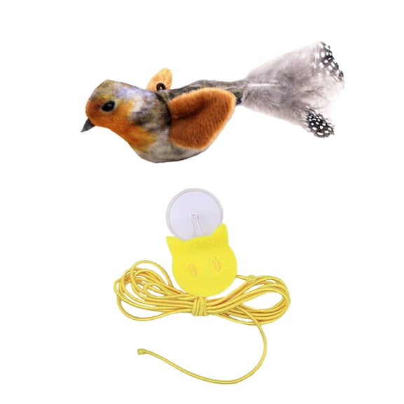 Penmahua Hanging Cat Toy Realistic Bird Sound Feather Teaser Stick Interactive Play For Indoor Cats Polyester 3.94X2.76X1.18In Brown