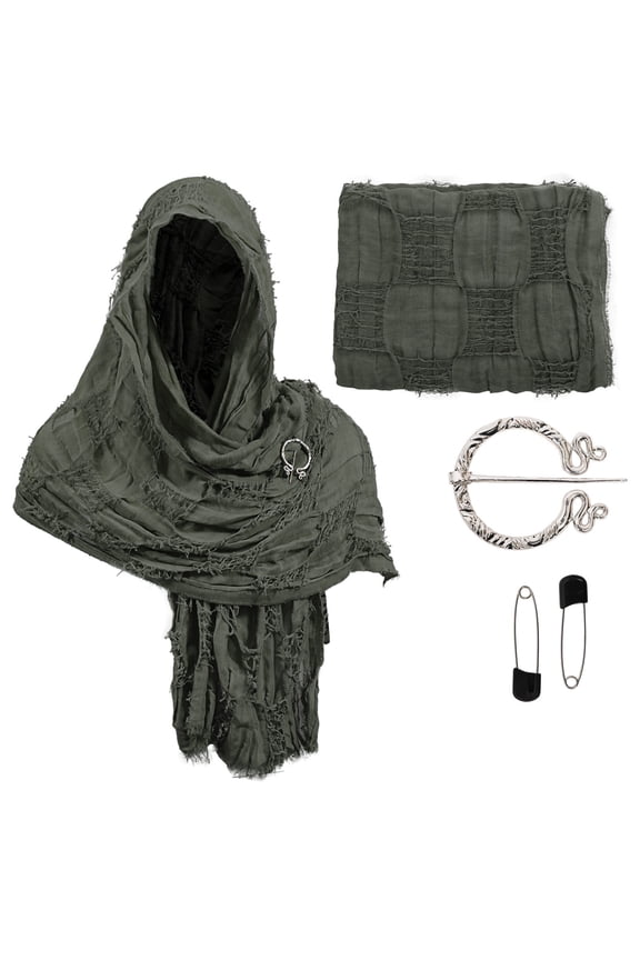 Medieval Shawl For Men And Women Renaissance Cosplay Hooded Scarf Solid Neck Gaiters Faux Linen Fabric Free Size