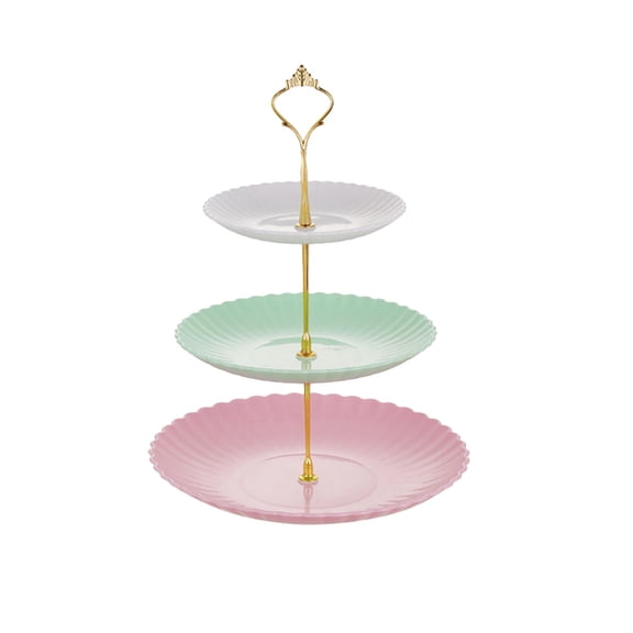 Penmahua Multi Color 3 Tier Wavy Edge Cupcake Stand With Gold Poles For Party Wedding Or Dessert Table 9.7X9.7X14.2 Inches C