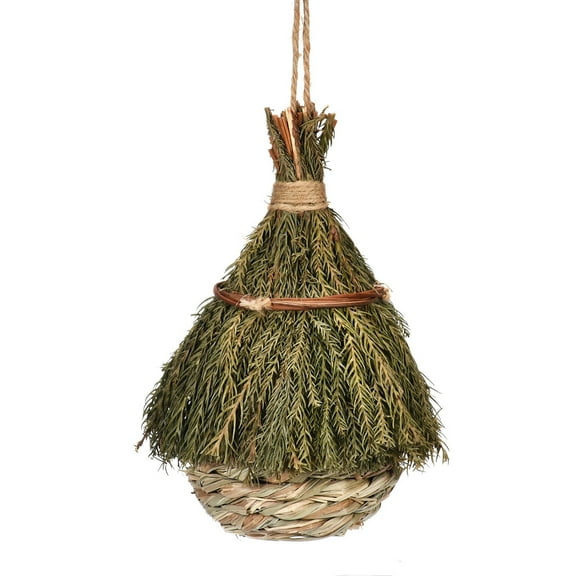 Penmahua Outdoor Hanging Bird House Nest For Garden Chickadee Sparrow Handwoven Fiber Natural Wood Material Shelter 8.7X4.3X4.3 Inches