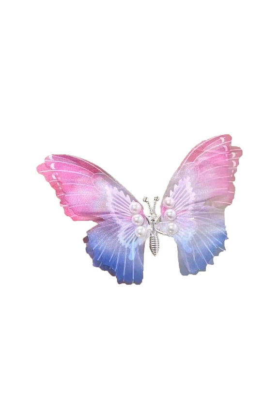 Pink Blue Gradient Moving Butterfly Hair Clip For Children Girls Hair Accessories Fluttering Wing Design Alloy Material Version A