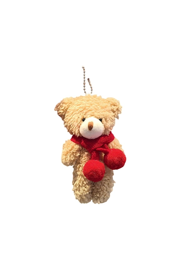 Plush Bear Keychain Brown With Red Scarf Christmas Festive Gift Cute Keyring Bag Accessory 100 Polyester Material Brown