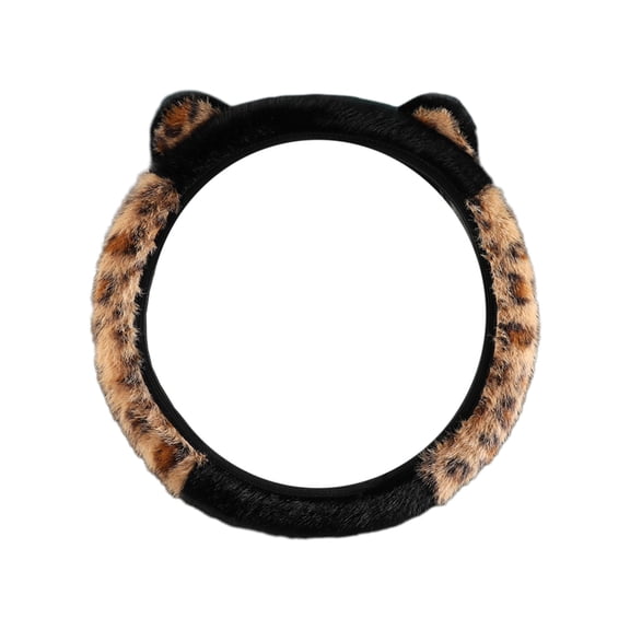 Penmahua Polyester Car Steering Wheel Cover Winter Warm Elastic Steering Wheel Cover Without Inner Ring Cute Cat Ear Design 34-39Cm (13.3-15.3In) Brown Black A