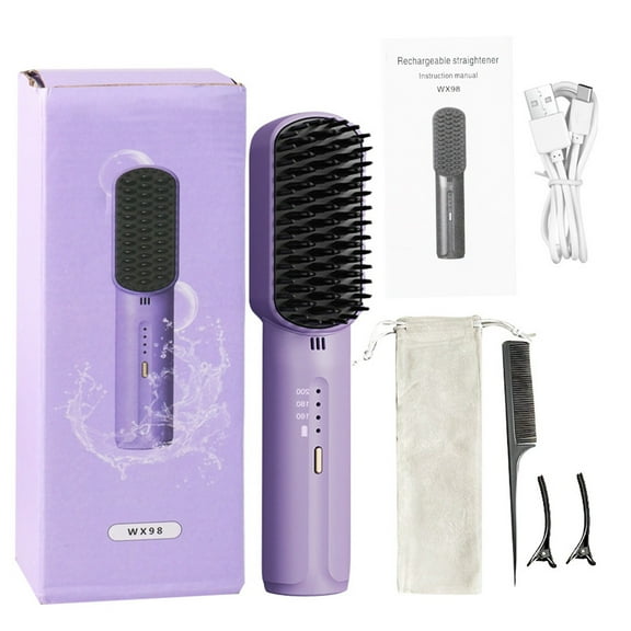 Penmahua Purple Cordless Hair Straightening Comb With Negative Ion Technology 2600Mah Battery 30W Power Wireless Styling Tool Pet Material