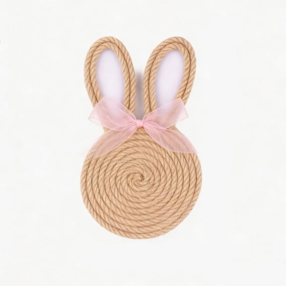 Penmahua Rabbit Coaster Set For Coffee Mug Easter Party Table Accent Handwoven Flax Rope 4 Inch Round
