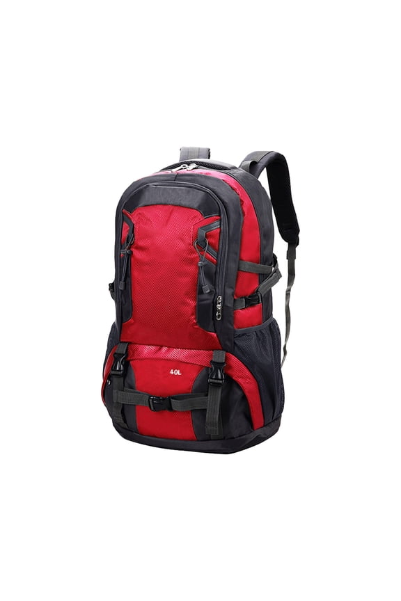 Red Hiking Backpack 40L Capacity With Rain Cover For Outdoor Sport And Travel In Nylon And Polyester Material With Multiple Pockets