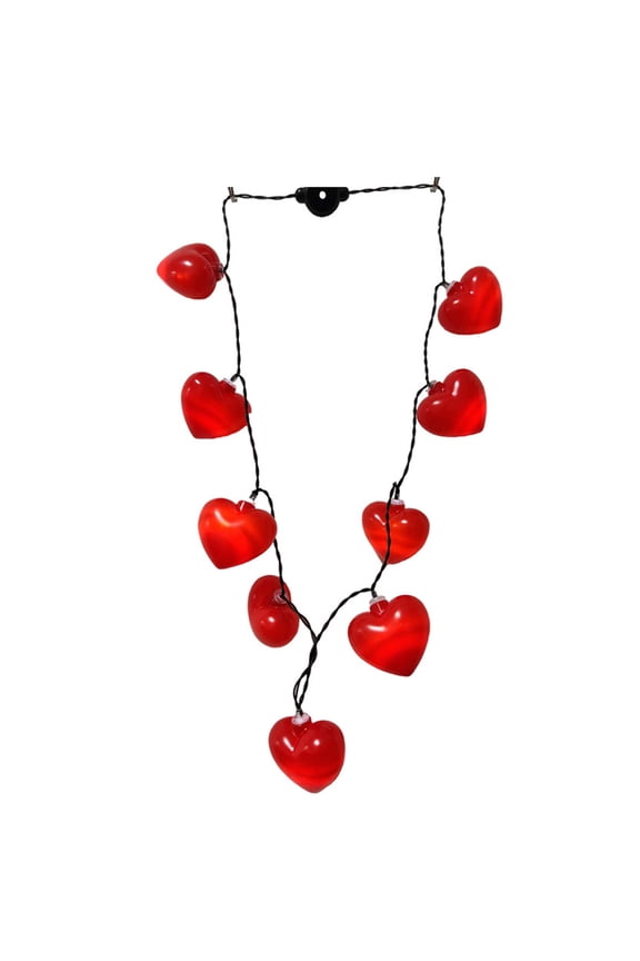 Red Led Heart Necklace Lights For Romantic Setting And Celebration Plastic Construction 37.8 Inches Length With Suction Cups For Walls
