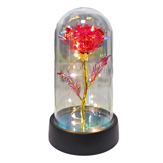 Penmahua Red Rose Glass Dome Night Light 15X8.5X8.5 Cm 5.9X3.3X3.3 Inch Led Artificial Flower Decoration 120G