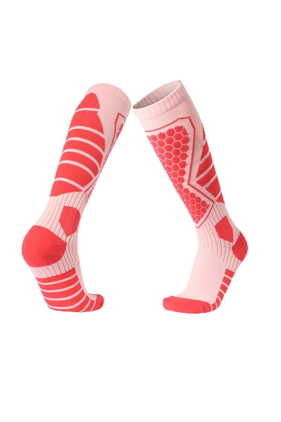 Red Solid Color Ski Socks For Women Winter Outdoor Sports Hiking Snowboarding Mid-Calf Nylon Spandex Free Size 15.35 Inches Hand Wash Cold