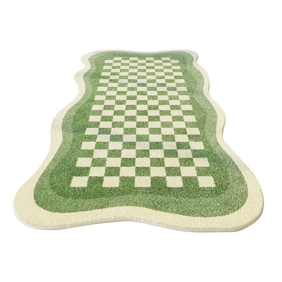 Penmahua Runner Rug For Living Room And Bedroom Non-Slip Patterned Floor Mat Green Plaid Bedside Carpet Area Rug 24 X 63 Inches