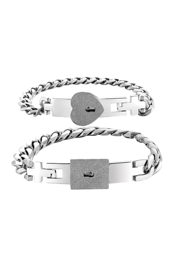 Stainless Steel Couple Bracelet Set Matching His And Hers Love Lock Design Adjustable Bangle For Men Women Jewelry Gift Titanium Steel