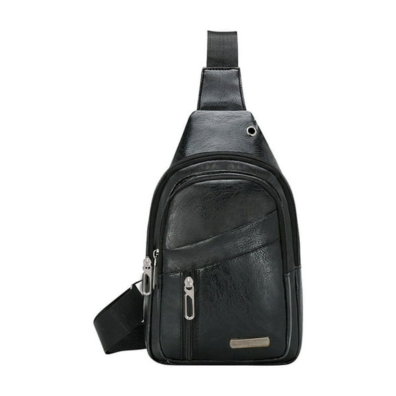 Penmahua Strap Bag Backpack With Usb Hole With Headphone Hole Strap Backpack Hiking Backpack Multipurpose Chest Bag Water-Resistant Pu Material Black Color