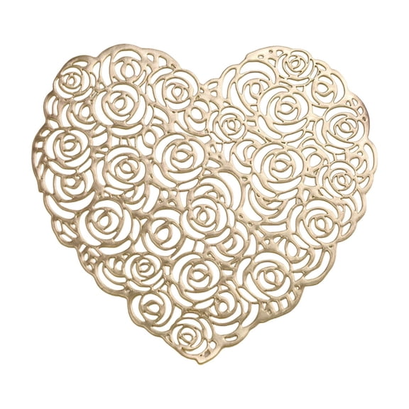 Penmahua Valentines Day Heart Shape Pvc Table Mat Round Waterproof And Heat Resistant Gold 14.9X14.9 Inch Western Style Table Mat Decoration Gold