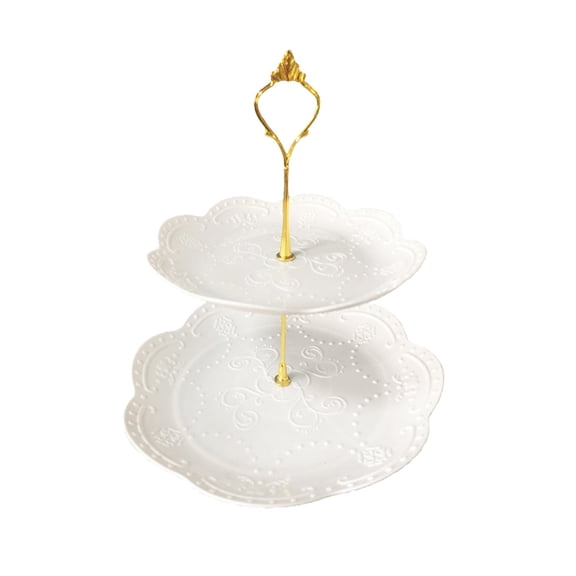 Penmahua White 2 Layer Round Cupcake Stand With Gold Poles For Party Wedding Or Candy Serving Tray 10.2X10.2X8.9 Inches B