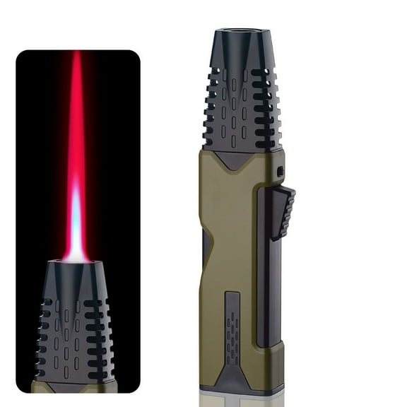 Penmahua Windproof Butane Torch Lighter With Blue Flame For Outdoor Bbq Camping Cooking Gas Not Included Metal Material Khaki Green Finish