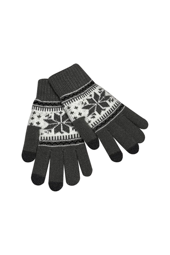 Women Snowflake Pattern Touchscreen Fleece Lined Thick Warm Knitted Wrist Gloves Mittens For Cold Weather Dark Gray Polyester One Size