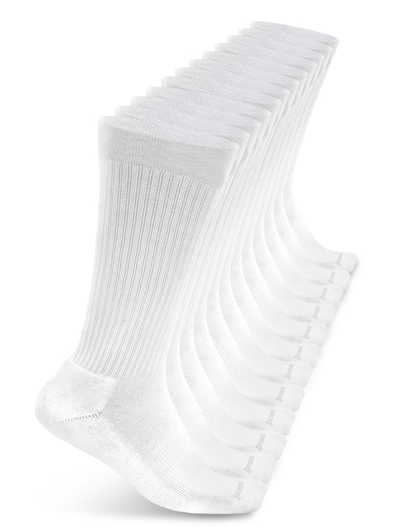 Cushioned Crew Socks for Men Breathable Athletic Socks with Moisture-Wicking Quick Dry Fiber, 12 pk, White