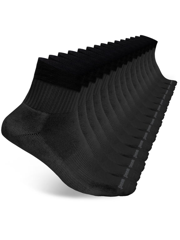 Men’s Cushioned Quarter Socks for Men Breathable Men’s Sports Socks for All day Comfort, 15 pk, Black