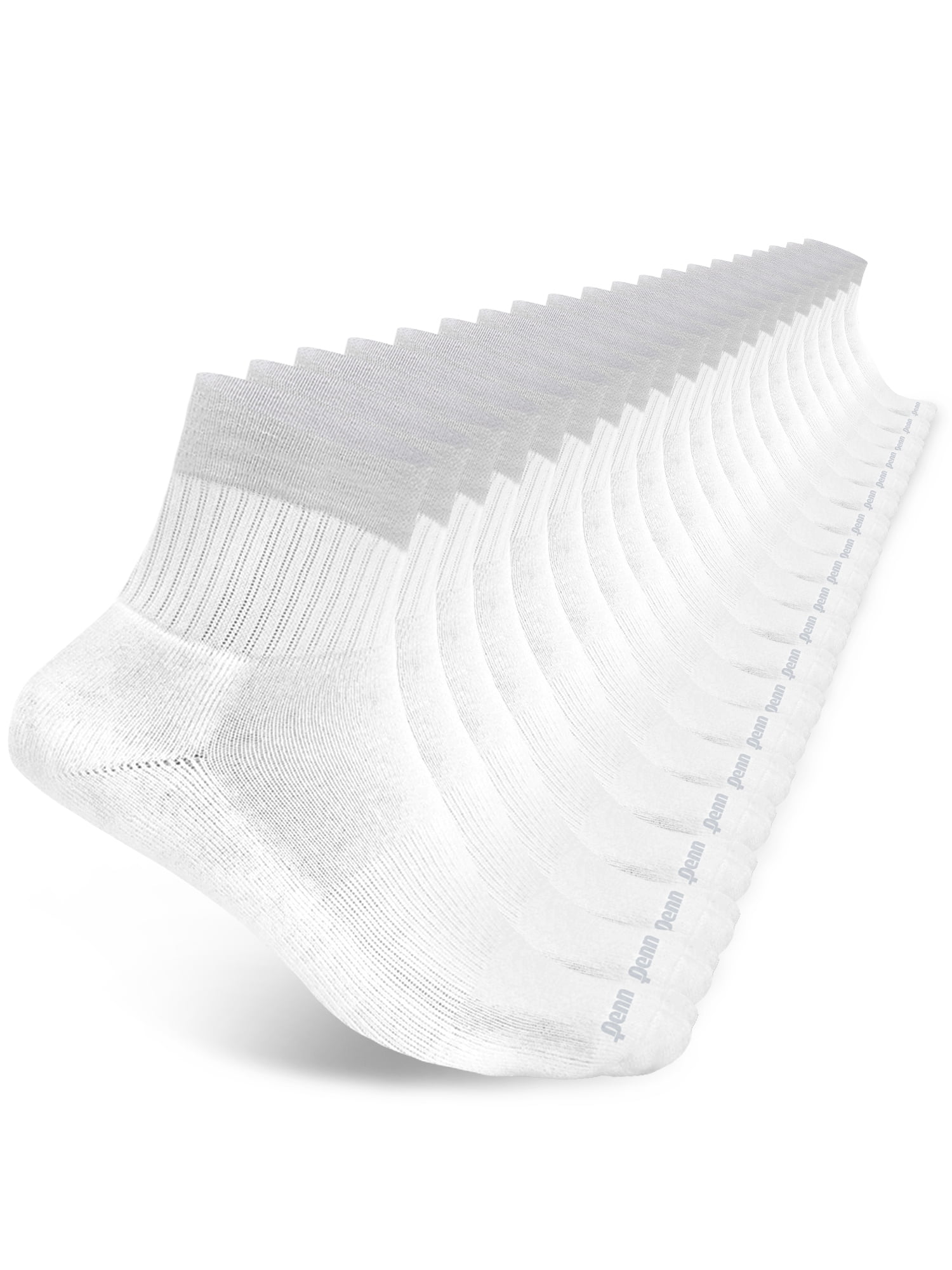 Penn Men’s Cushioned Quarter Socks for Men Breathable Sports Socks for All Day Comfort, 15 Pack, White