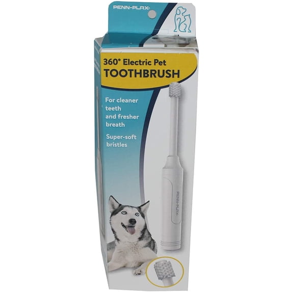 Penn-Plax 360° Electric Pet Toothbrush – Battery Operated (AA) – Super Soft Bristles for Ultimate Comfort – Safe for All Dogs and Cats