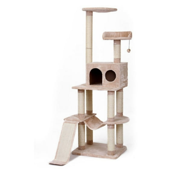 Penn-Plax 4-Level Cat Tower with Hide-away and Climbing Ramp – Beige