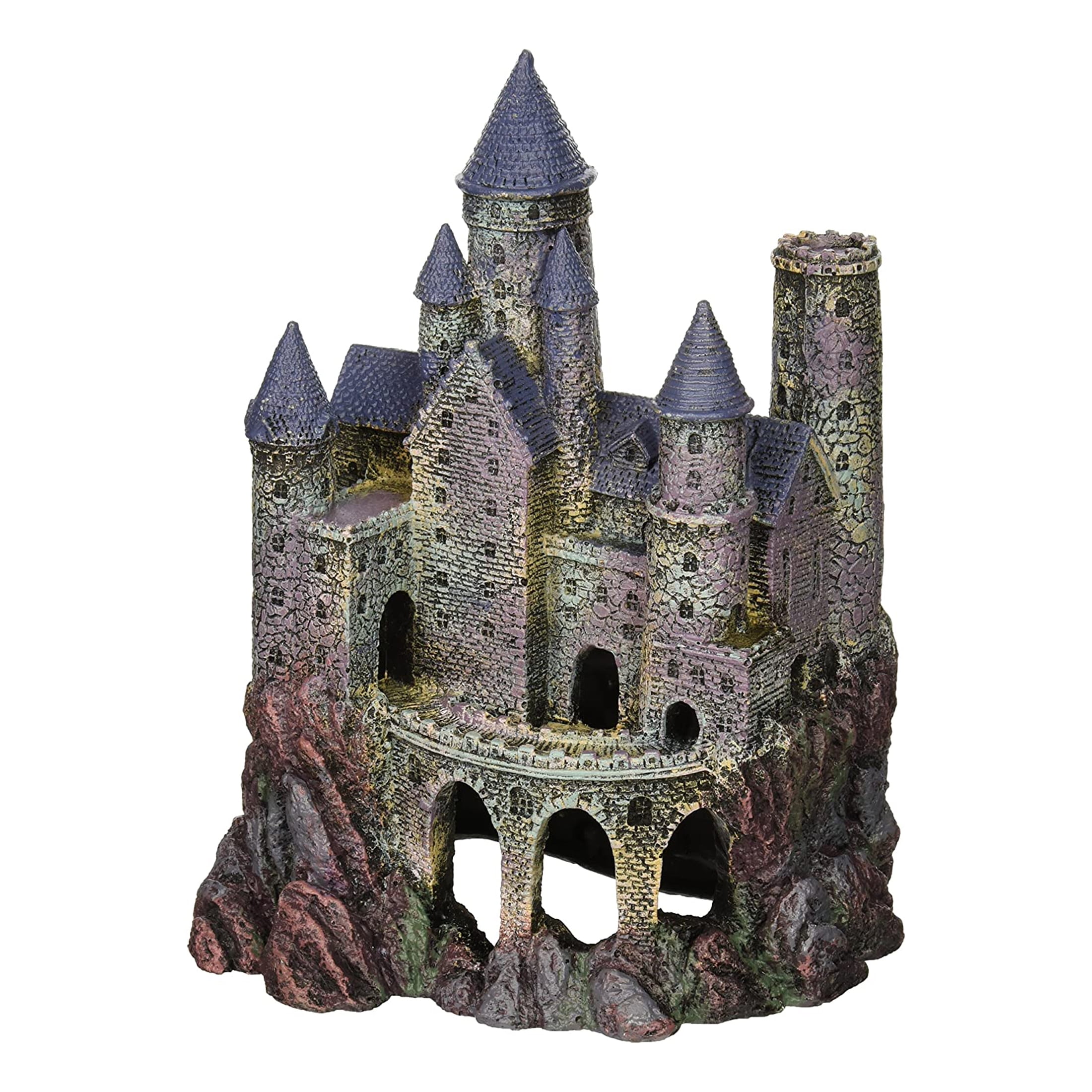 Large Gray and Blue Resin Wizard Castle Aquarium Decor