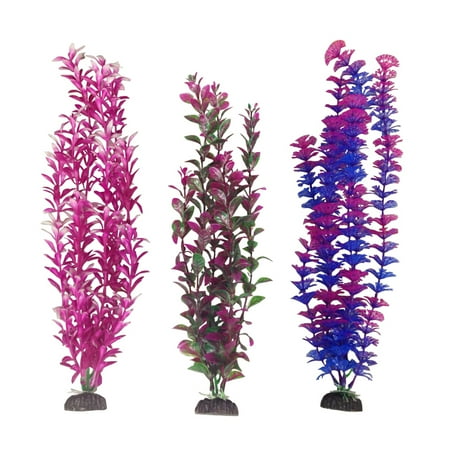 Penn-Plax Aqua-Plants Aquarium Plant Decoration - 3 Piece Plastic Plant Bundle – Multicolor – 16” Height