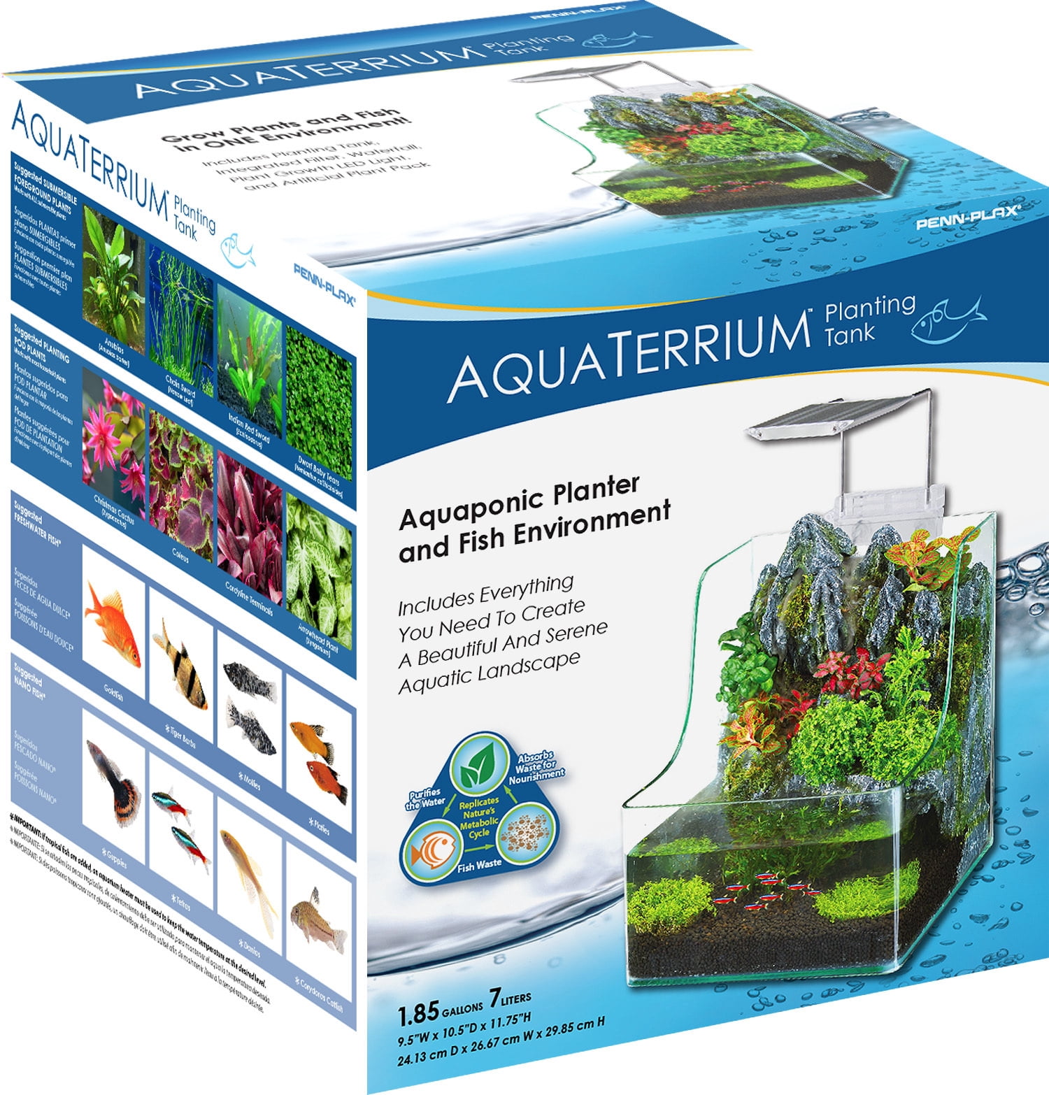 Penn-Plax Aquaterrium Tank - Hydroponic Glass Aquarium for Live Plants and Fish - 1.85 Gallons