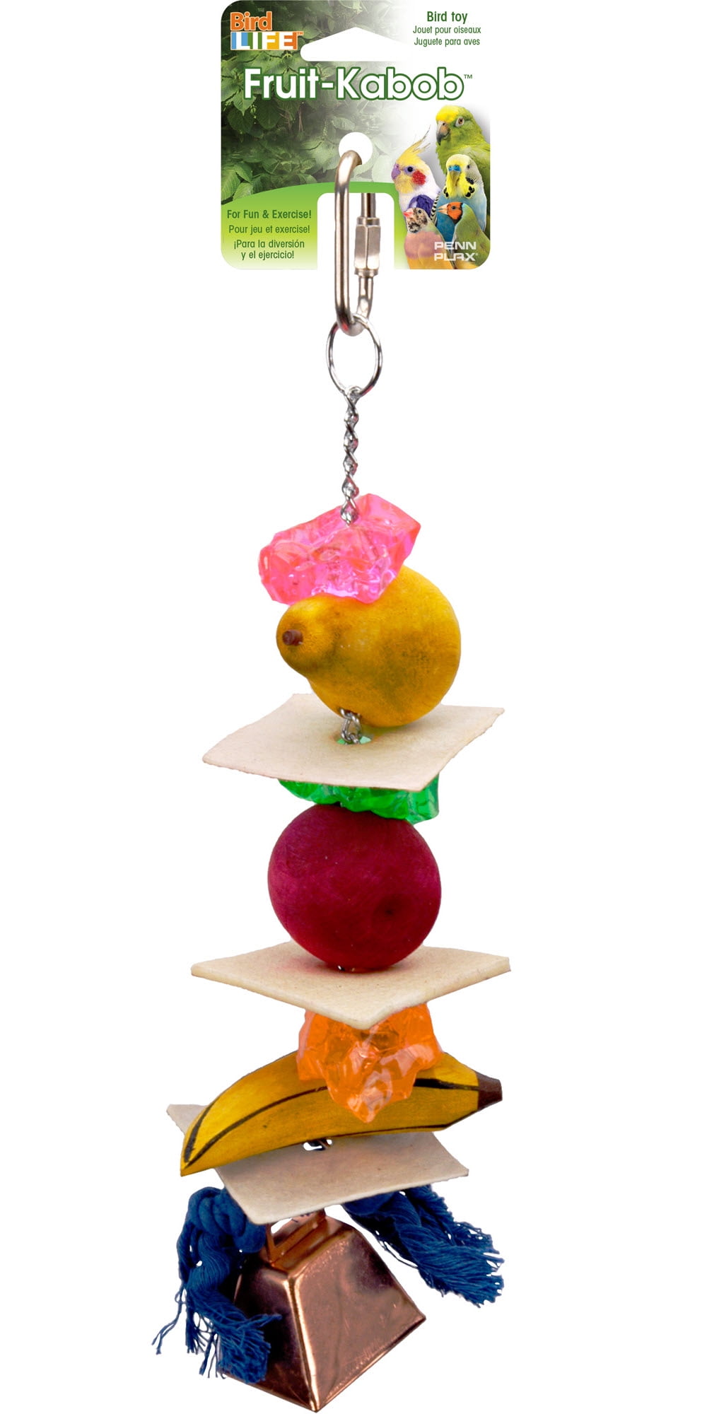 Colorful Wood and Plastic Fruit Kabob Bird Toy with Bell