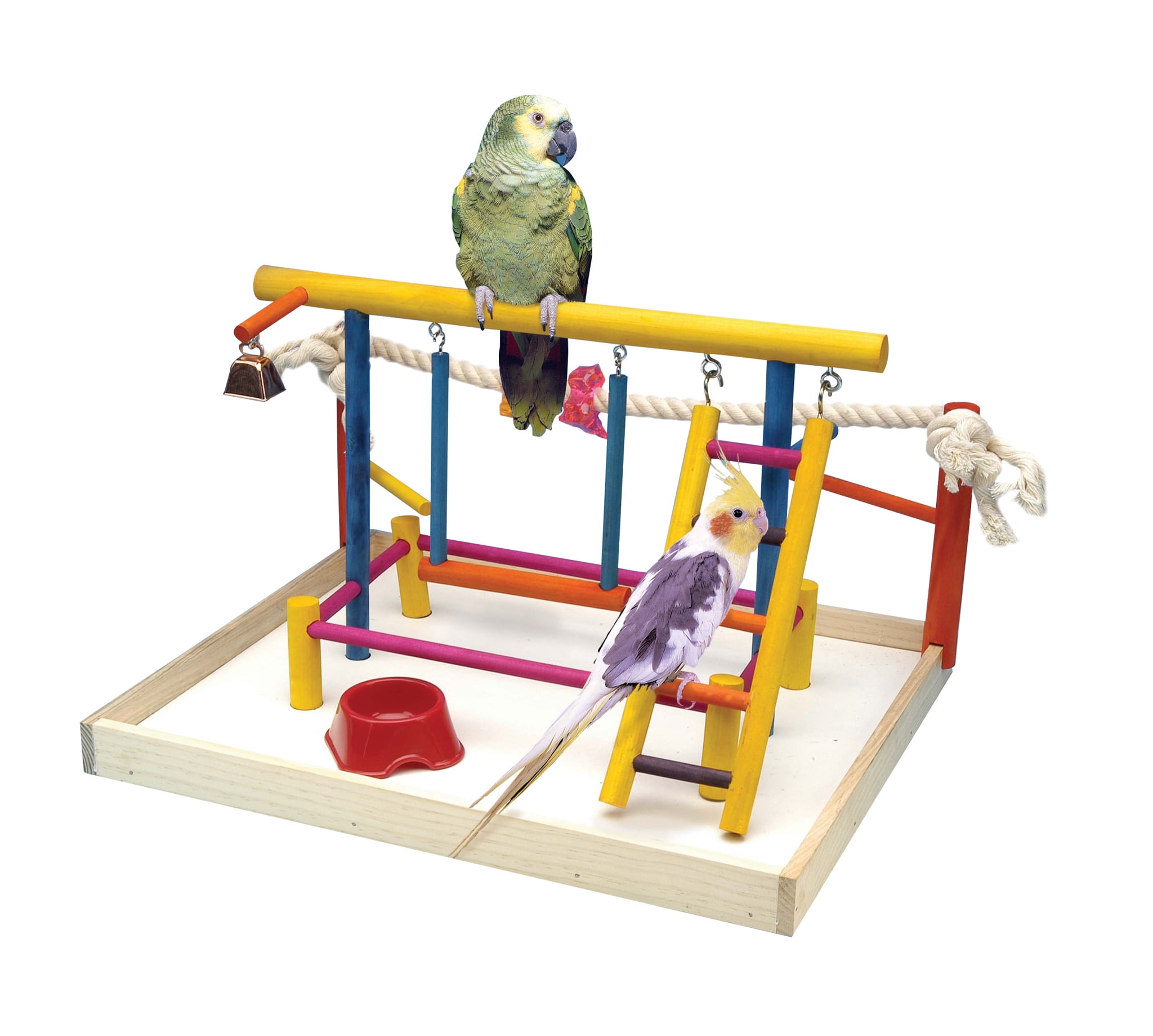 Extra-Large Multicolor Wooden Bird Playpen with Toys