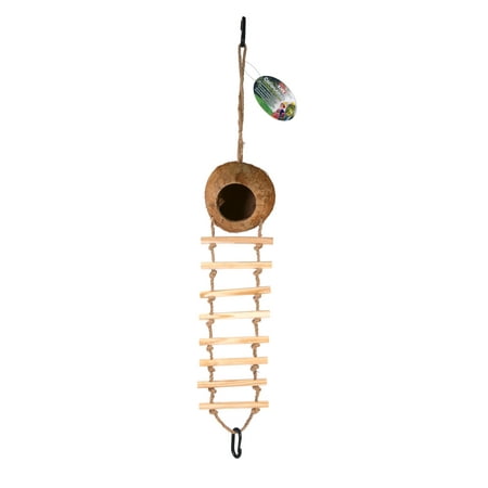 Eco-Friendly Coconut Hide Birdhouse with Ladder by Penn-Plax