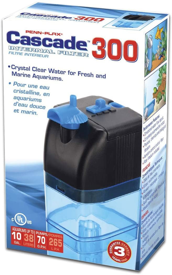 Penn-Plax Cascade 300 Submersible Aquarium Filter Cleans Up to 10 Gallons