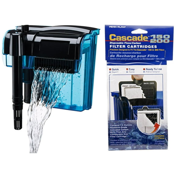 Penn-Plax Cascade Hang-on Aquarium Power Filter 150 with 9 Replacement Filter Cartridges