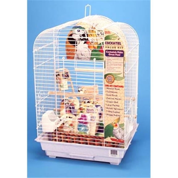 Penn-Plax Cockatiel & Small Parrot Starter Kit with Birdcage and Accessories White