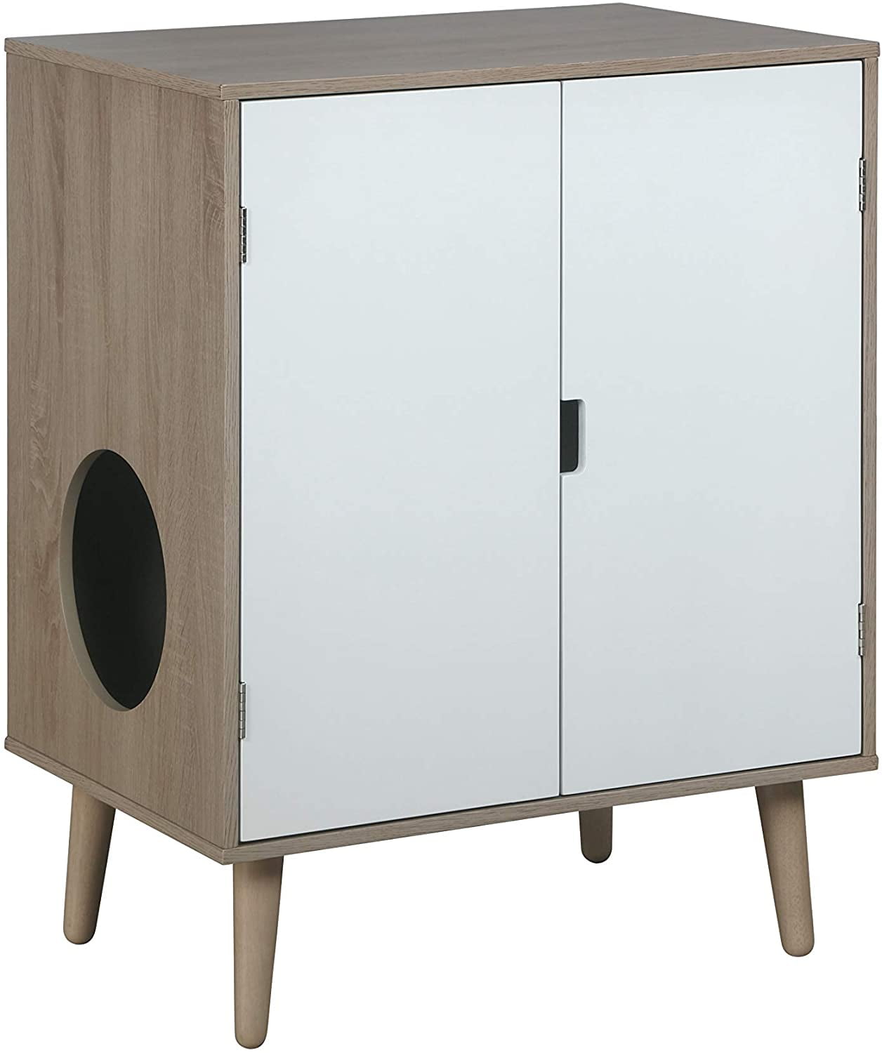 Light Grey and White Wooden Cat Litter Cabinet