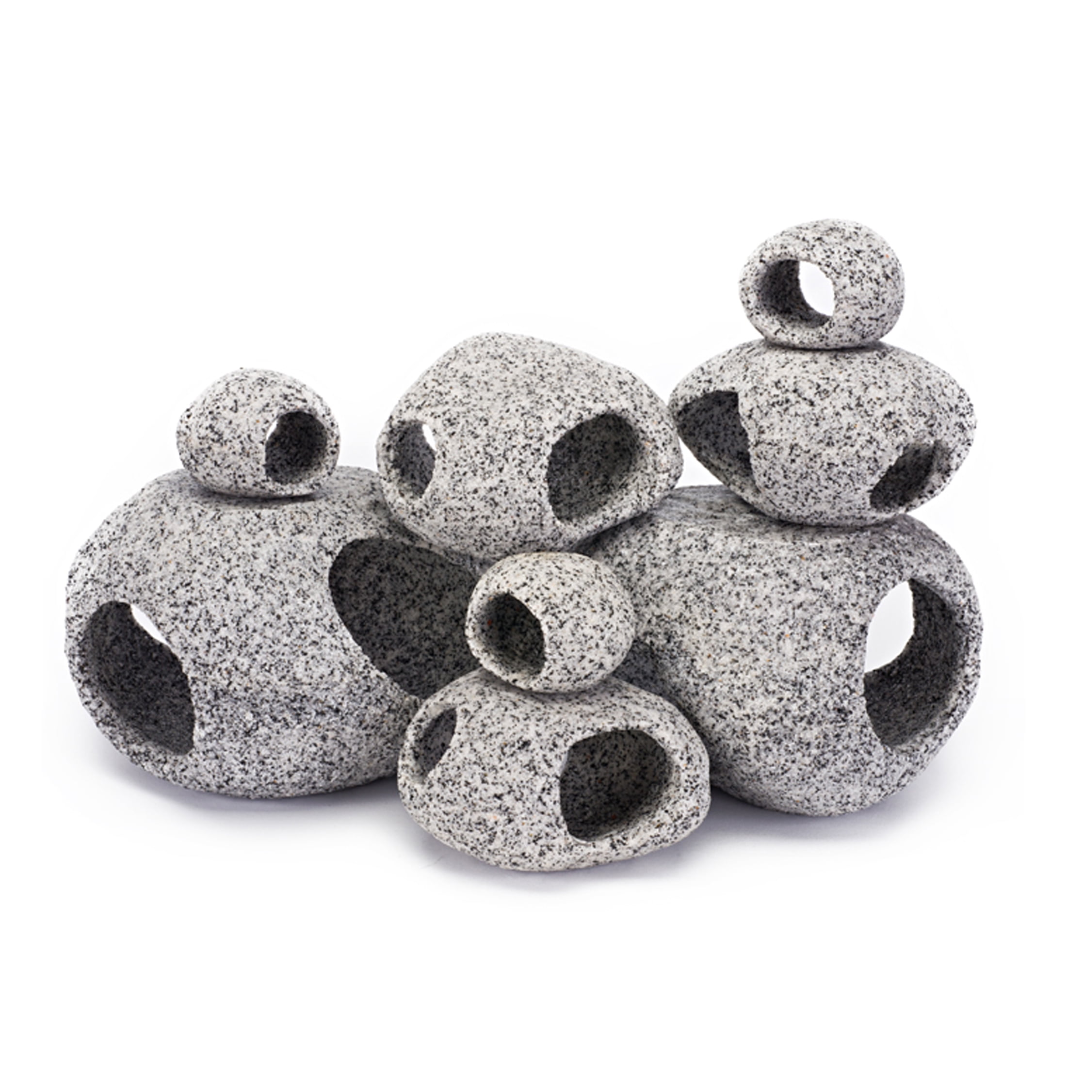 Penn-Plax Deco-Replicas Granite Aquarium Decor & Hideaway 8 Piece Set - Small, Medium, Large