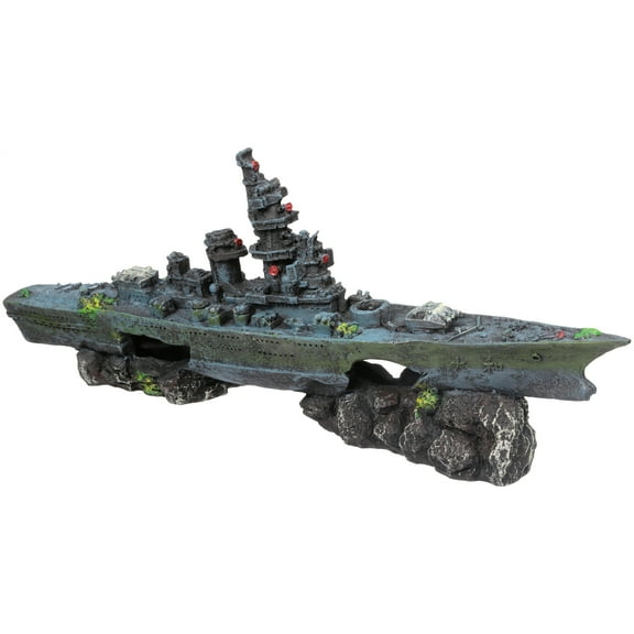 Penn-Plax Deco-Replicas Sunken Battleship Aquarium Decor– Medium Resin - 2 in