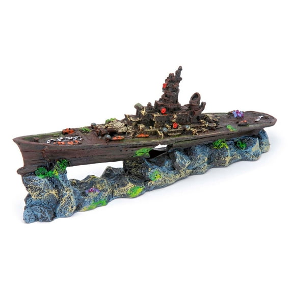 Penn-Plax Deco-Replicas Sunken Battleship Aquarium Decor– Small Resin