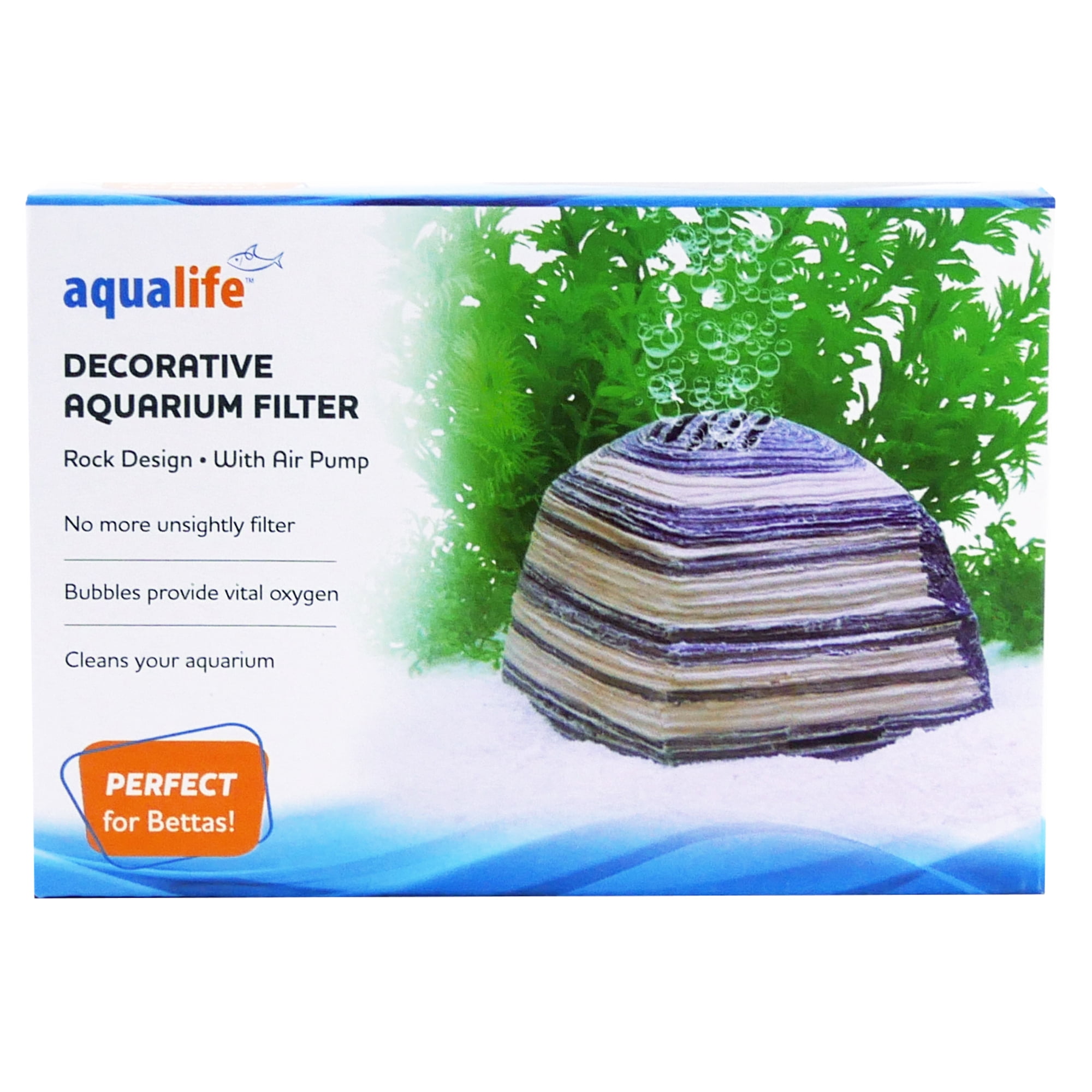 Penn-Plax Decorative Striped Rock Bubble Aquarium Filter Filtration Set - 10 Gallon Tanks