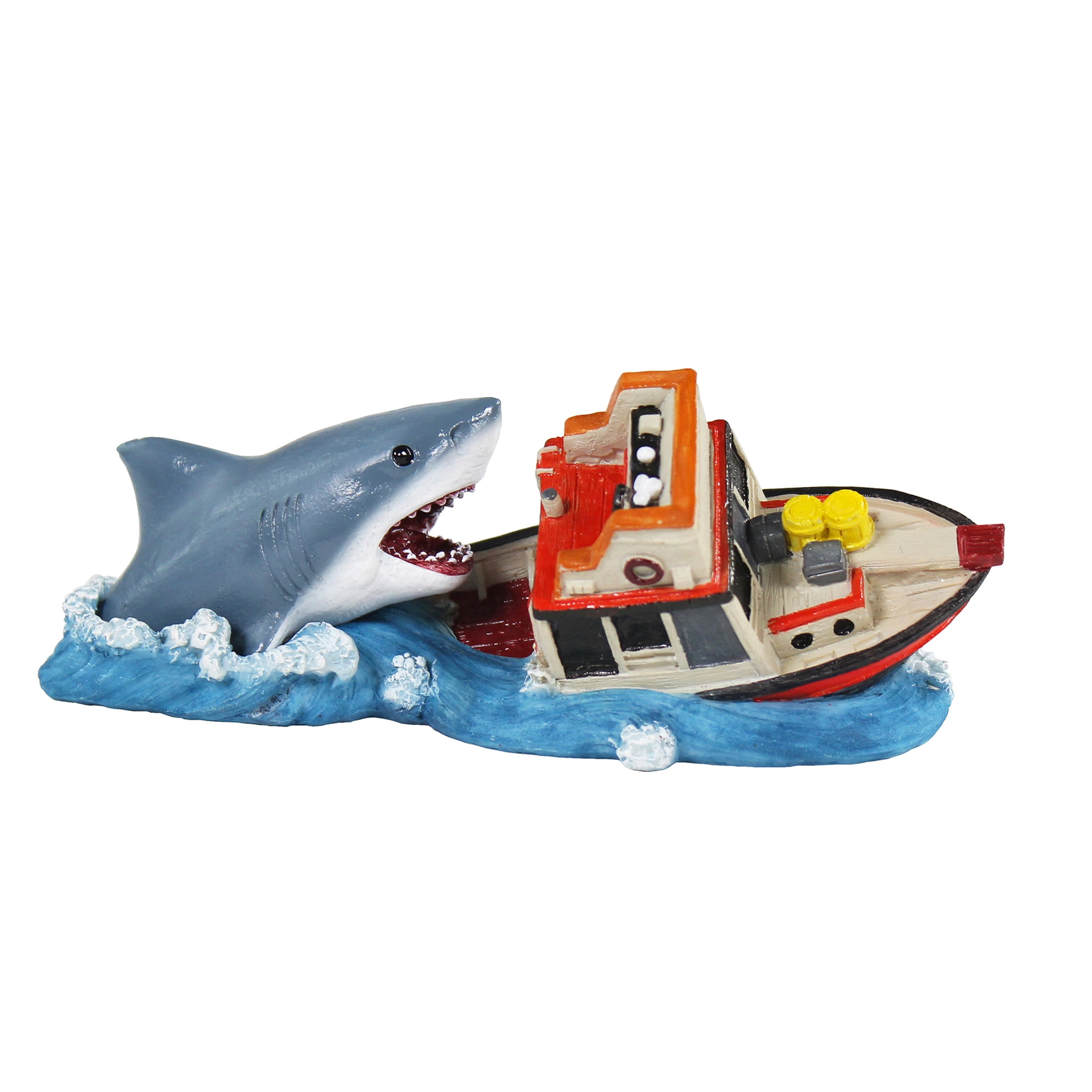 Penn-Plax Jaws Resin Aquarium Decor Boat Attack Small, Multi-Colored