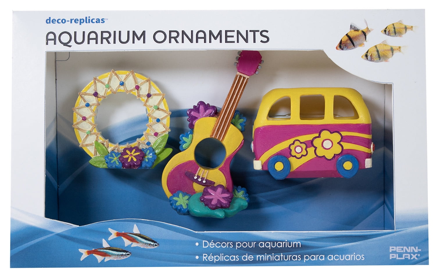 Penn-Plax Peace & Love Resin Kit Aquarium Decor for Fish Tanks - Purple & Yellow Accents - Small