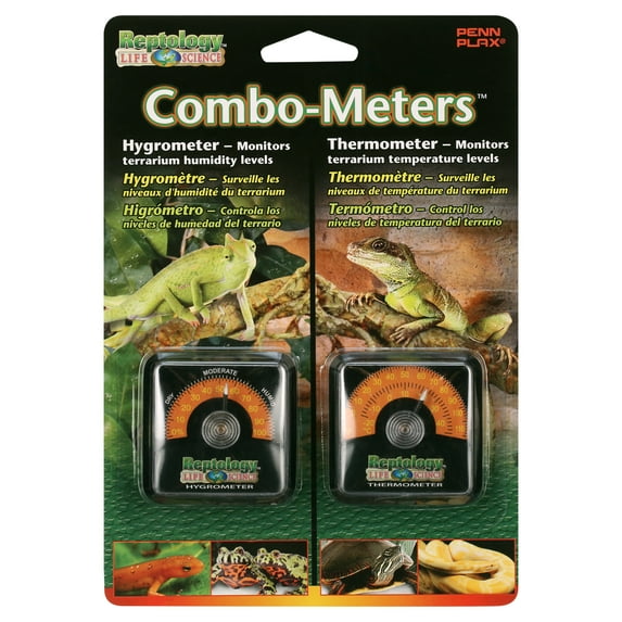 Penn-Plax Reptology Terrarium Reptile Hygrometer & Thermometer Combo for Reptiles - Black and Orange
