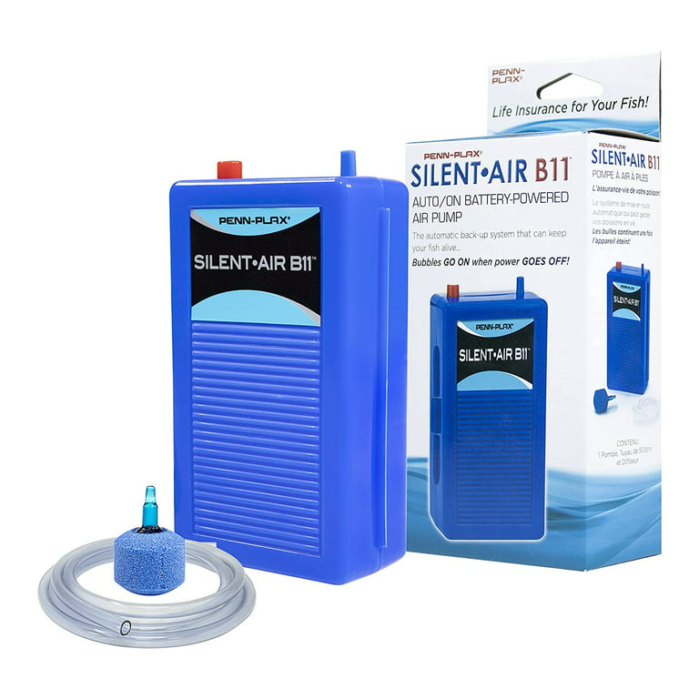 Penn-Plax Silent-Air Aquarium Air Pump with Battery Backup – Blue –  Batteries Not Included 