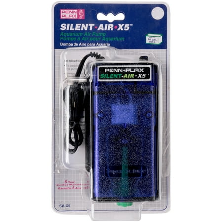 Penn-Plax Silent-Air X5 Aquarium Air Pump – Double Outlet – Blue – up to 75 Gallons