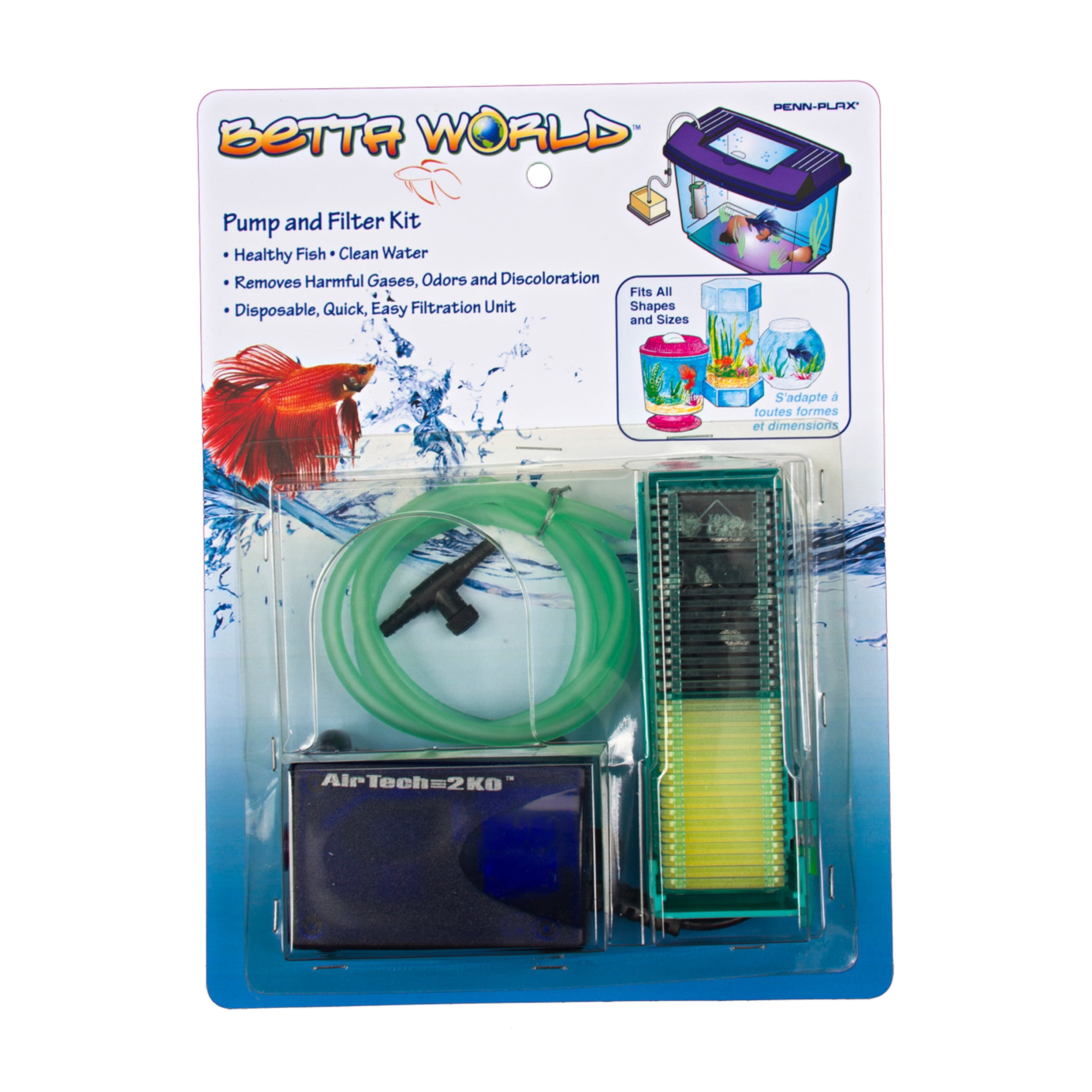 Compact Blue and Black Aquarium Air Pump and Filter Kit